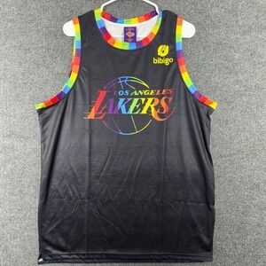 LA Lakers Pride Jersey Mens Extra Large Black Pride Rainbow Basketball Top